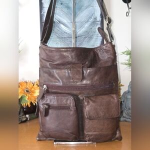 Leather Messenger Bag. Chocolate Brown Distressed Leather UEC